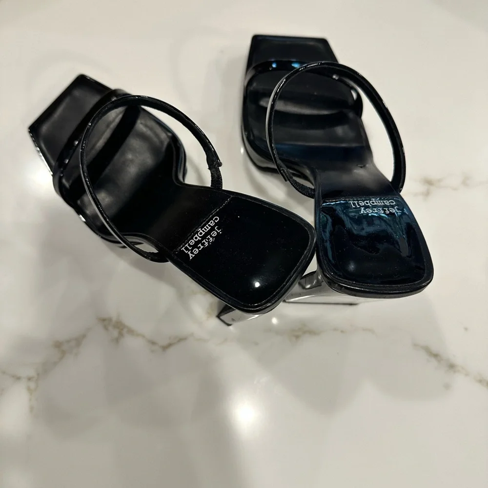 Jeffrey Campbell Hustler Black Patent Block Heel Sandals Size 7.5 - Picture 5 of 6